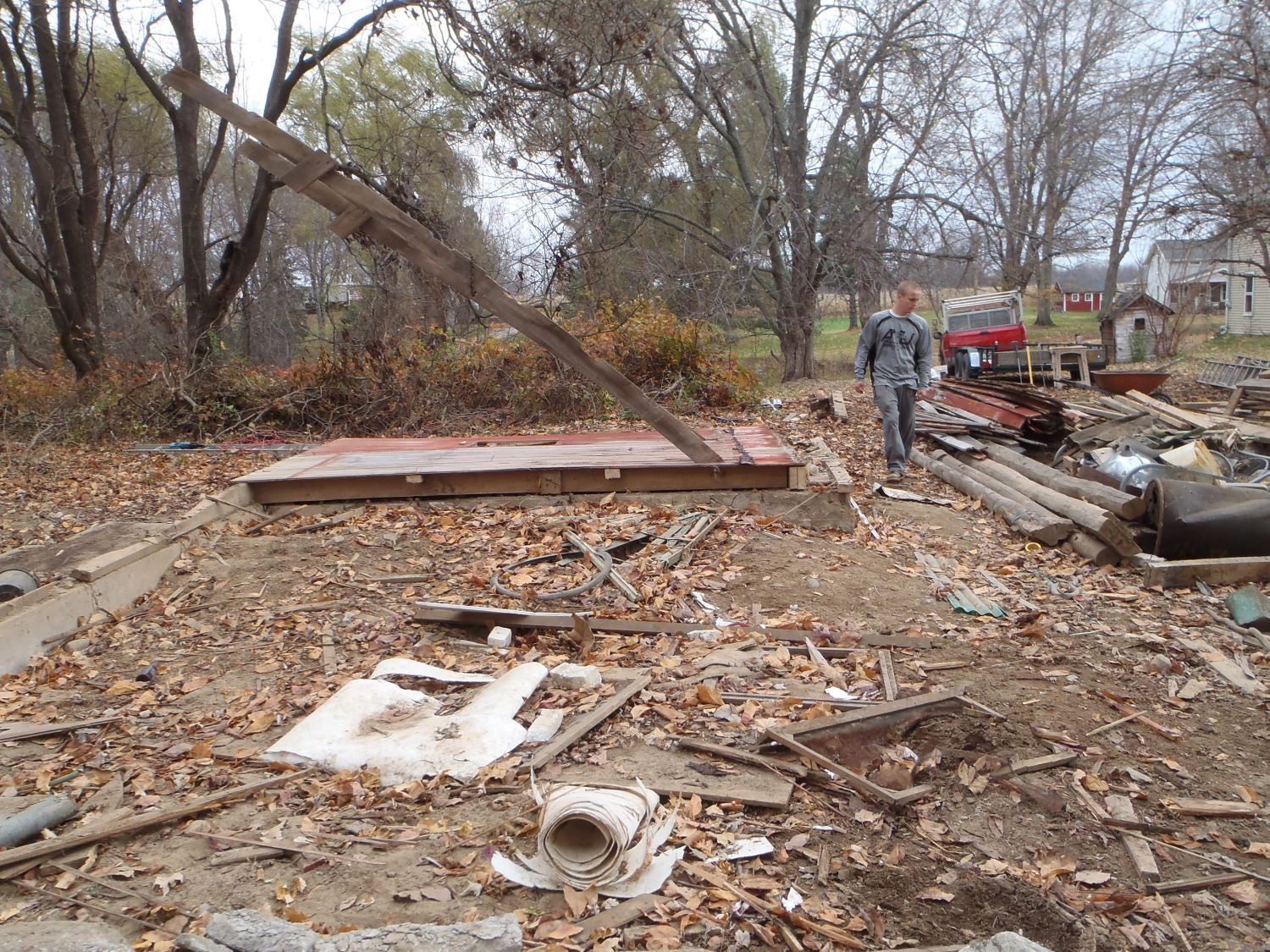 The mostly cleared barn site in Tekonsha, MI